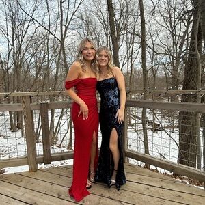 Windsor Black and Blue Slit Prom Gown